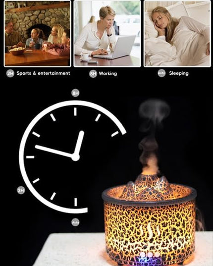 3in1 260ml Night Light, Essential Oil Diffuser for Bedroom, Office, Gym, Hotel Collection Diffuser, 3 Light Modes, 2/8H, Atomization Flame & Black Volcano Modes Oil Diffuser for Home