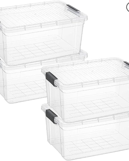Superio Storage Bins with Lids, Clear Plastic Containers for Organizing, Stackable Totes, BPA Free, Odor Free, Organizer Boxes for Home, and Dorm (4 Pack, 36 Qt)