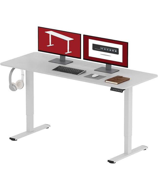 SANODESK Electric Standing Desk 63x24 Inch Height Adjustable Stand Up Desk Home Office Computer Workstation Sit Stand Home Office Desk with Splice Board (White Frame + White Top)