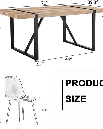 7 Piece Dining Table Set for 6,Modern 71'' Rectangle Wood Dining Table and Fabric Dining Chairs 6,Kitchen Table and Chairs for 6,Ideal for Kitchen Dining Room