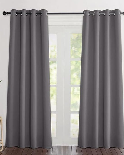 NICETOWN Blackout Grey Curtains 84 inches Long, Grommet Room Darkening Thermal Insulated Sound Dampening Window Treatments for Bedroom/Home Office, 2 Panels, W46 x L84