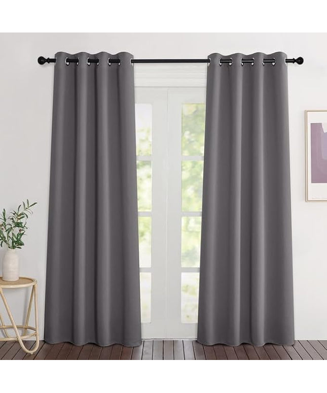 NICETOWN Blackout Grey Curtains 84 inches Long, Grommet Room Darkening Thermal Insulated Sound Dampening Window Treatments for Bedroom/Home Office, 2 Panels, W46 x L84