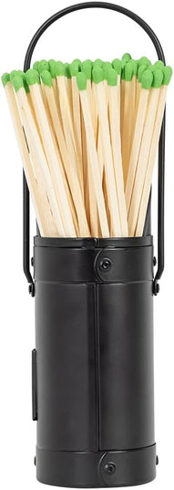 Modern Ember Match Stick Holder in Black | Decorative Metal Storage Bucket, Caddy, Basket for Long Matchsticks | Home Décor for Fireplace, Wood-Burning Stove, or BBQ Grill | Matches Not Included