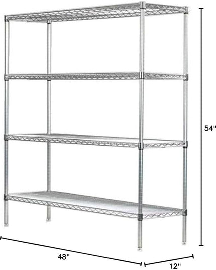 Omega 4 Tier Shelving Unit Heavy Duty NSF Wire Shelf Metal Large Storage Shelves Adjustable, Commercial Grade Steel Utility Layer Shelf Rack Storage,12L x 48W x 54H Inch Chrome