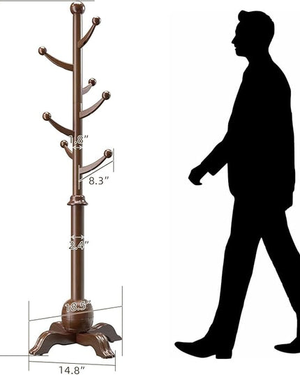 Wooden Coat Rack Freestanding, Coat Racks with 7 Hooks, Coat Tree Freestanding Heavy Duty with Stable Sphere Base, Load 210 lb, Coat Hanger Stand for Entryway, Hallway, Bedroom
