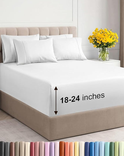 Extra Deep Queen Sheet Set - 6 Piece Breathable and Cooling Sheets - Hotel Luxury Bed Sheets Set - Easy & Secure Fit - Soft, Wrinkle Free and Comfy Sheets Set - White Sheet Set with Extra Deep Pockets