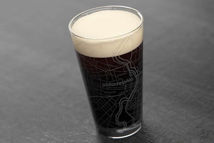 Well Told Engraved Philadelphia Pennsylvania Map Pint Glass, Etched Beer Gift (16 oz, Clear) City Map Pint, Custom City Glassware, Gifts For Beer Lovers