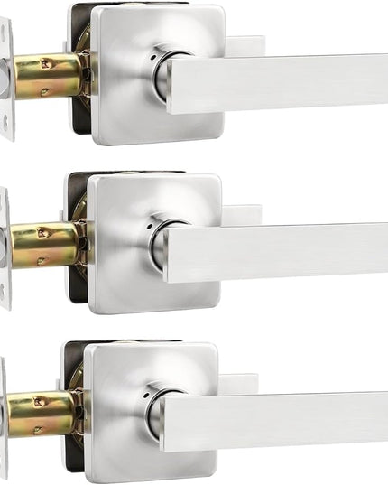 Mengico 3 Pack Door Handle Lock,Nickel Door Lever,Door Lever Interior Passage Lock(for Hallway&Close)