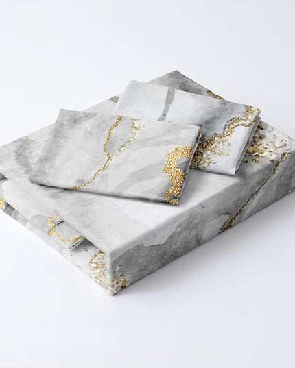 Black Gray and Gold Metallic Marble Duvet Cover Set Full Size Foil Print Glitter Bedding Comforter Covers with 2 Pillow Shams Breathable Durable Soft Comfy