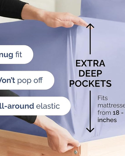 Extra Deep Twin XL Sheet Set - 4 Piece Breathable & Cooling Sheets - Hotel Luxury Bed Sheets Set - Easy & Secure Fit - Soft, Wrinkle Free & Comfy Sheets Set - Lavender Sheet Set w/Extra Deep Pockets