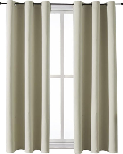 ChrisDowa Grommet Room Darkening Curtains for Bedroom and Living Room - 2 Panels Set Thermal Insulated Blackout Curtains (Beige, 38W x 45L)