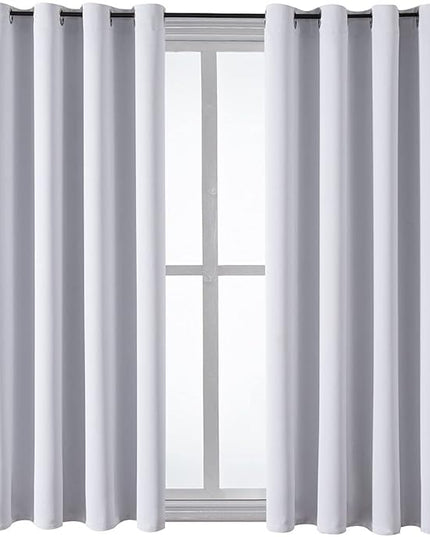 ChrisDowa Grommet Room Darkening Curtains for Bedroom and Living Room - 2 Panels Set Thermal Insulated Blackout Curtains (Greyish White, 52W x 45L)