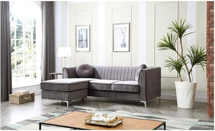 Velvet Sofa Chaise Lounge Gray Modern Living Room Furniture