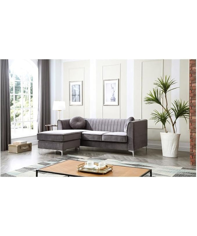 Velvet Sofa Chaise Lounge Gray Modern Living Room Furniture