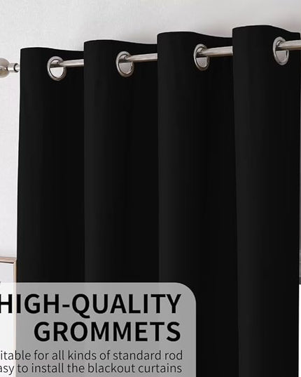 Joydeco Blackout Curtains 108 Inches Long, Black Extra Long Black Out Curtains for Living Room Bedroom, Grommet Total Room Darkening Drapes Grommets Solid Drapes for Bedroom Windows