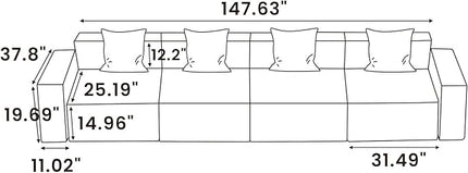 POVISON 147" Modular Sectional Sofa for Living Room Modern Large Sectional Couches Velvet Oversized Deep Seat Corner Sofa Set 4 Seats Big Comfy Cloud Couch for House Office