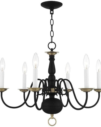 Livex Lighting 5006-04 Williamsburgh 6 Light Black Chandelier, Black/Antique Brass