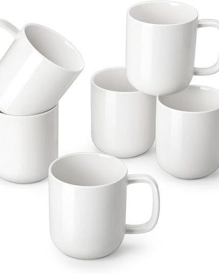 vancasso Porcelain Coffee Mugs Set, 12 oz Ceramic Coffee Cups for Latte Hot Tea Cappuccino Cocoa Milk Cups Set of 6, Dishwasher & Microwave Safe, White