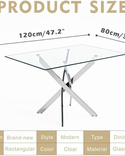 5 Piece Dining Table Set, Tempered Glass Dining Set for 4, with 4 Upholstered Chairs (Silver Table, Black Chairs)