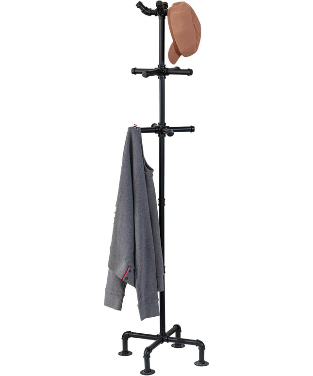 MyGift 64 Inch Industrial Black Metal Freestanding Coat Rack Stand with Realistic Pipe Design and 12 Hooks, Entryway Organizer for Hanging Coats, Hat, Handbags, Scarves