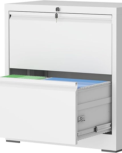 2 Drawer Lateral File Cabinet with Lock, File Cabinet, Metal Lateral Filing Cabinets for Home Office, File Storage Cabinet for Legal/Letter/A4 Documents, Assembly Required (White, 26'W)