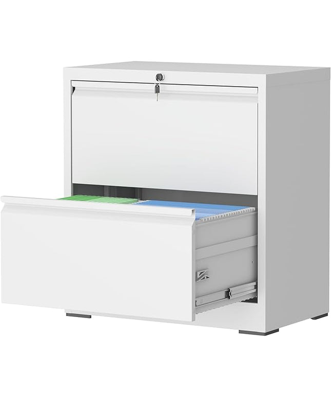 2 Drawer Lateral File Cabinet with Lock, File Cabinet, Metal Lateral Filing Cabinets for Home Office, File Storage Cabinet for Legal/Letter/A4 Documents, Assembly Required (White, 26'W)