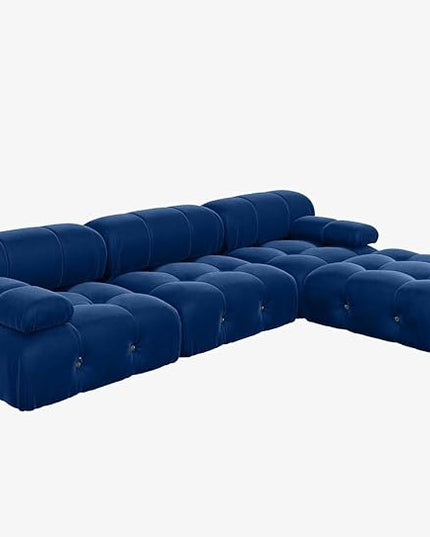 JACH 104" Modular Sectional Couch, L-Shaped Minimalist Velvet Sofas, Convertible Comfy Couch, Sectional Sofa with Reversible Chaise Ottoman for Living Room, Apartment (Blue)