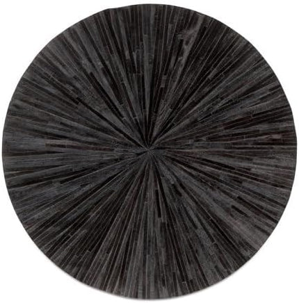 Premium Cowhide Leather Hand Made Stripes Patterned Round Area Rug - 6X6 ft - Black, Premium Hand Made House Carpet for Living Room, Bedroom, Entryway