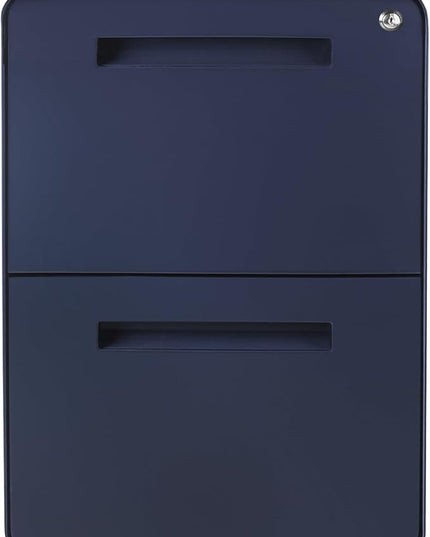 Laura Davidson Furniture Stockpile 2 Drawer Mobile File Cabinet with Lock - Under Desk Metal Filing Cabinet, Legal/Letter File Folders, Wheels and Stationary Feet, Pre-Assembled, Navy Blue