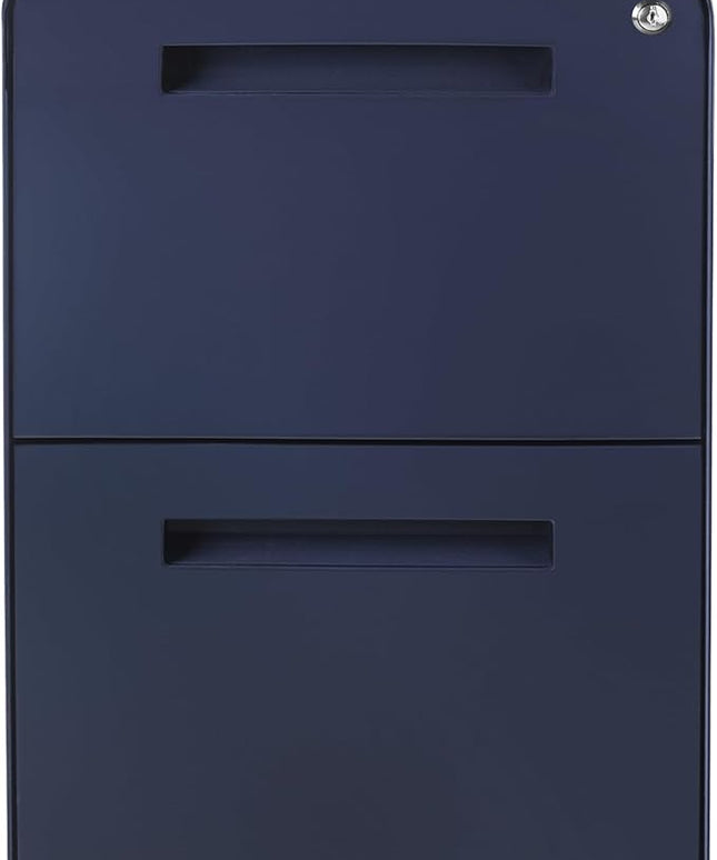Laura Davidson Furniture Stockpile 2 Drawer Mobile File Cabinet with Lock - Under Desk Metal Filing Cabinet, Legal/Letter File Folders, Wheels and Stationary Feet, Pre-Assembled, Navy Blue