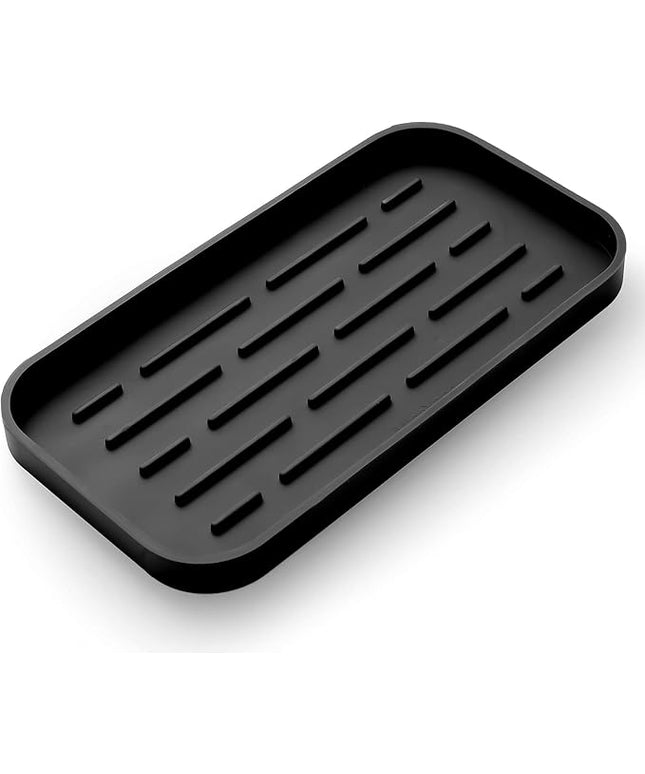 Silicone Kitchen Sink Organizer Tray for Multiple Usage,Eco-Friendly Sponges Holder for Kitchen Bathroom Counter or Sink,Dish Soap Dispenser,Scrubber,Bottle,Cup (Black, 10"×5.3")