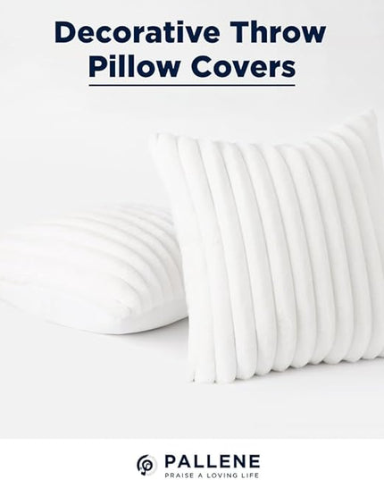Pallene Faux Fur Plush Throw Pillow Covers 16x16 Set of 2, Luxury Soft Fluffy Striped Decorative Pillow Covers for Sofa, Couch, Living Room, White