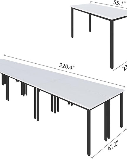 Bonzy Home Conference Table Chairs Set 18FT, 220"x47.2"x29.5" 8pcs Tables & 18pcs Chairs Set for Conference Room Meeting Room Office, White