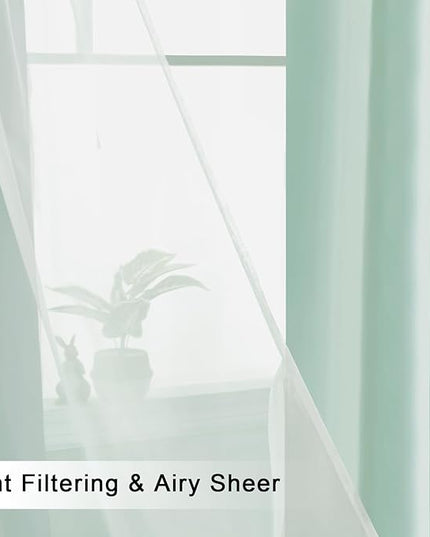 Hiasan Aqua Blackout Curtains with Sheer 84 Inches Long, Thermal Insulated Mix Match Double Layer Room Darkening Curtains for Bedroom, Living Room, 2 Window Drape Panels with Tiebacks, 52W X 84L