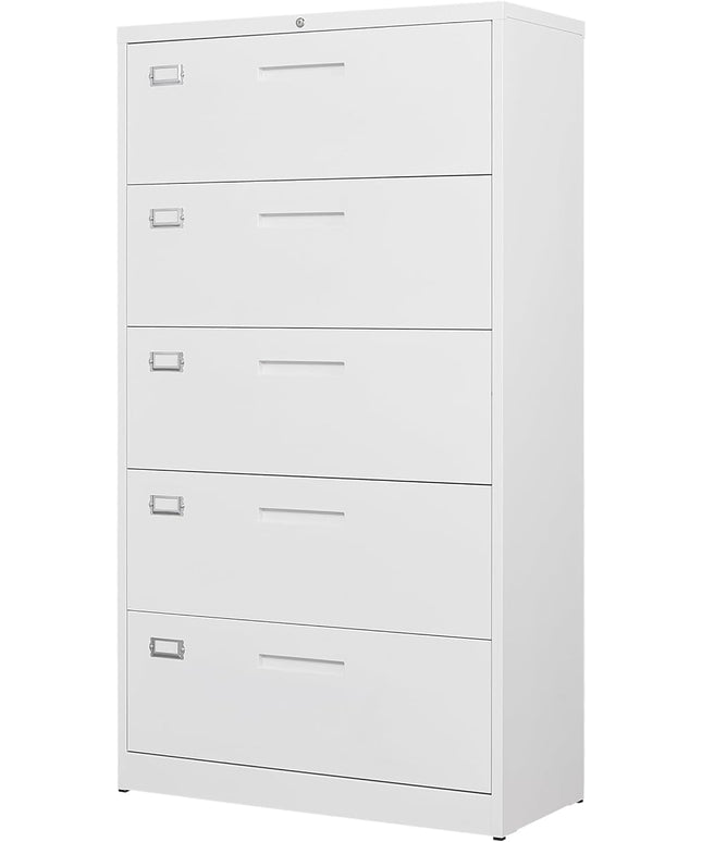 Letaya Lateral 5 Drawer File Cabinet with Lock,Metal Wide White Filing Cabinets for Home Office Storage A4/F4/Letter/Legal(Assembly Required)