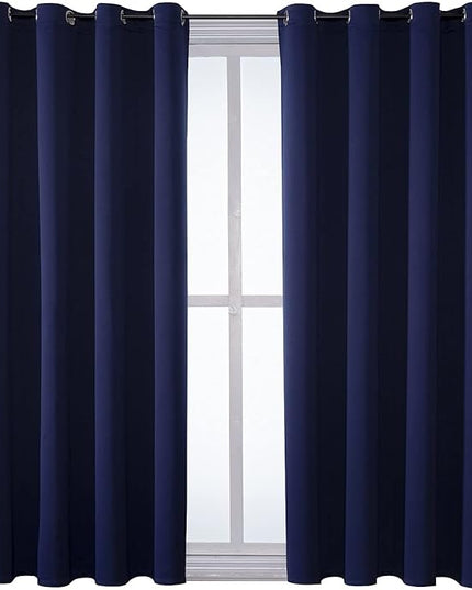 ChrisDowa Grommet Blackout Curtains for Bedroom and Living Room - 2 Panels Set Thermal Insulated Room Darkening Curtains (Navy Blue, 52W x 45L)