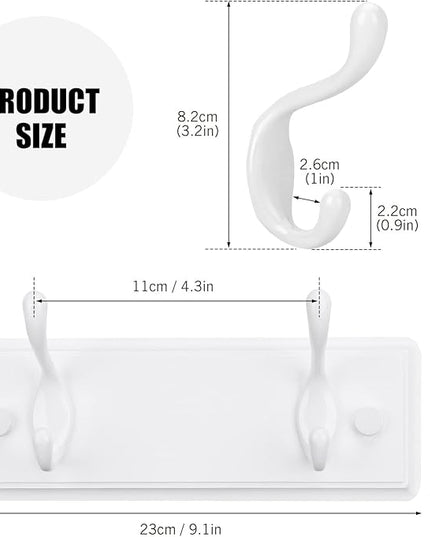 Wooden Coat Rack, Wall-Mounted Organizer for Closet, Entryway, Hallway, Foyer, Bedroom, Heavy Duty Double Hooks for Hanging Towels, Bags, Hats, Jackets, Key (White, 2 Hooks)