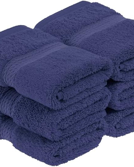 Superior Egyptian Cotton Pile Face Towel/Washcloth Set of 6, Ultra Soft Luxury Towels, Thick Plush Essentials, Absorbent Heavyweight, Guest Bath, Hotel, Spa, Home Bathroom, Shower Basics, Navy Blue