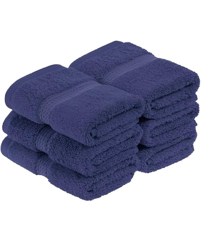 Superior Egyptian Cotton Pile Face Towel/Washcloth Set of 6, Ultra Soft Luxury Towels, Thick Plush Essentials, Absorbent Heavyweight, Guest Bath, Hotel, Spa, Home Bathroom, Shower Basics, Navy Blue