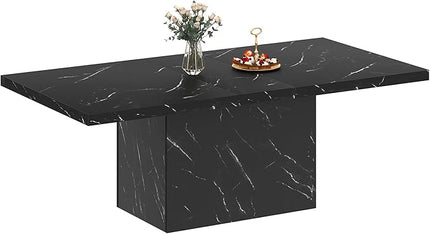 HSH 71” Black Dining Table for 6-8, Rectangle Modern Faux Marble Dinner Table, Large Dining Room Table for Kitchen Living Room, Industrial Wood Kitchen Table only with Sturdy Base, Black, 71 Inch