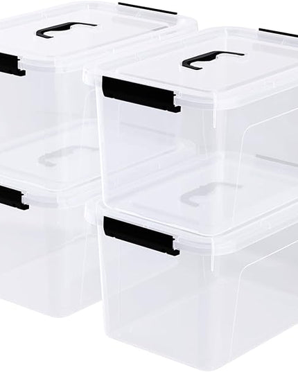 4 Pack 10.5 Quart Clear Storage Box, Plastic Storage Bins with Lids, Stackable Latching Box with Handle, Durable Storage Containers for Organizing