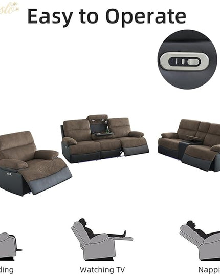 Power Recliner Loveseat Set, Fabric Reclining Sofa Sectional Couch, 2 Seater Reclining Couches, Living Room Furniture Sets, Reclining Sofa with Cup Holders/Storage Console for House