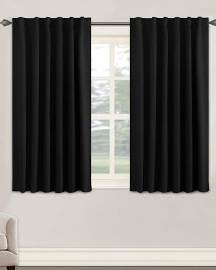 H.VERSAILTEX Blackout Curtains Thermal Insulated Window Treatment Panels Room Darkening Blackout Drapes for Living Room Back Tab/Rod Pocket Bedroom Draperies, 52 x 45 Inch, Jet Black, 2 Panels