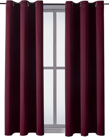 ChrisDowa Grommet Blackout Curtains for Bedroom and Living Room - 2 Panels Set Thermal Insulated Room Darkening Curtains (Burgundy Red, 38W x 54L)