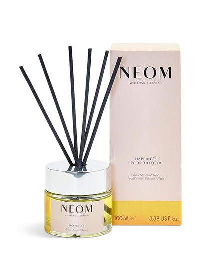 NEOM Happiness Reed Diffuser, 3.38fl oz | Uplifting Scent | Neroli, Mimosa & Lemon Essential Oil Blends| 100% Natural Fragrance | Scent to Make You Happy…