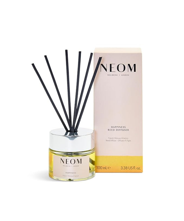 NEOM Happiness Reed Diffuser, 3.38fl oz | Uplifting Scent | Neroli, Mimosa & Lemon Essential Oil Blends| 100% Natural Fragrance | Scent to Make You Happy…
