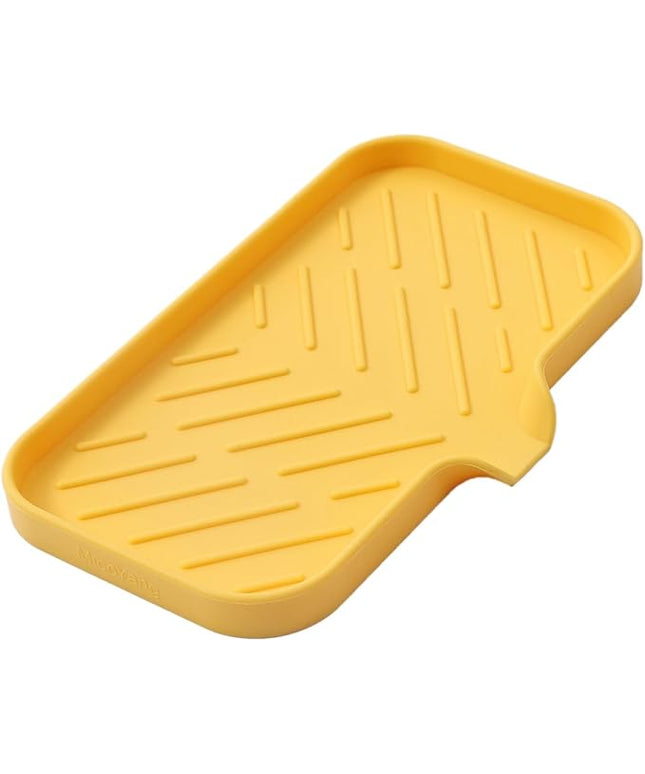 Silicone Bathroom Soap Dishes with Drain Spout-Bathroom and Kitchen Sink Organizer,Sponge Holder,Dish Soap Tray,Perfect for Dispenser,Scrubber,Bottle,Cup on Sink or Counter-Yellow 9.6"×5.3"