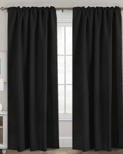 H.VERSAILTEX Blackout Curtains Thermal Insulated Window Treatment Panels Room Darkening Blackout Drapes for Living Room Back Tab/Rod Pocket Bedroom Draperies, 52 x 84 Inch, Black, 2 Panels