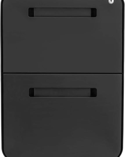 Laura Davidson Furniture Stockpile 2 Drawer Mobile File Cabinet with Lock - Under Desk Metal Filing Cabinet, Legal/Letter File Folders, Wheels and Stationary Feet, Pre-Assembled, Black