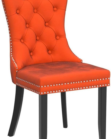 SoarFlash Velvet Dining Chairs Set of 4, Tall Back Side Chair, Modern Upholstered High-end Tufted Side Chair with Button Back Ring, Solid Wood Legs (Orange)